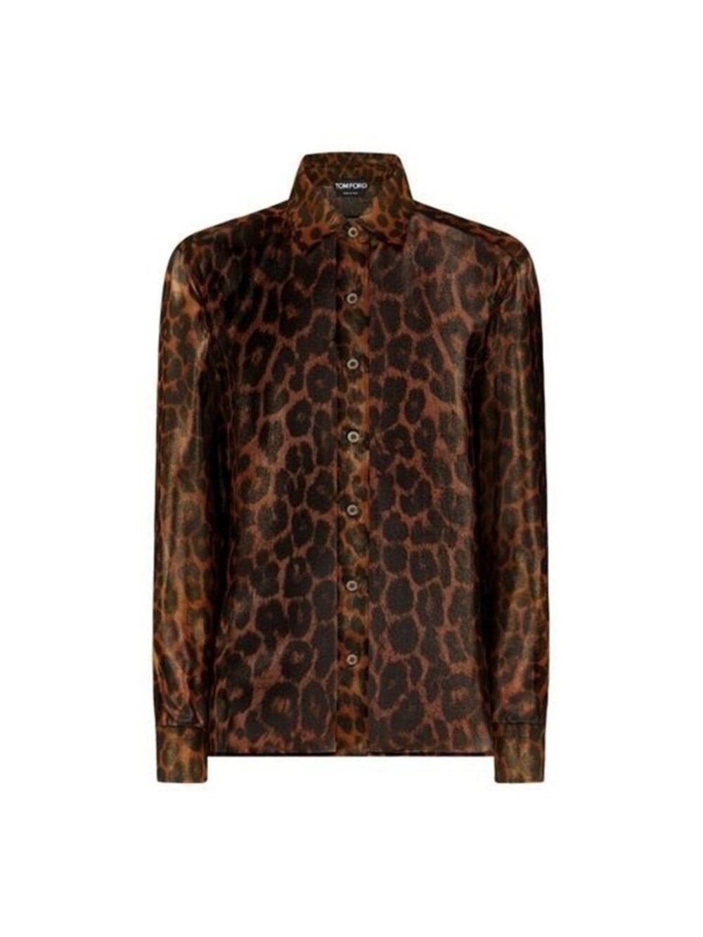 TOM FORD Laminated Leopard Metallic Silk Button-Up Shirt Leopard Print